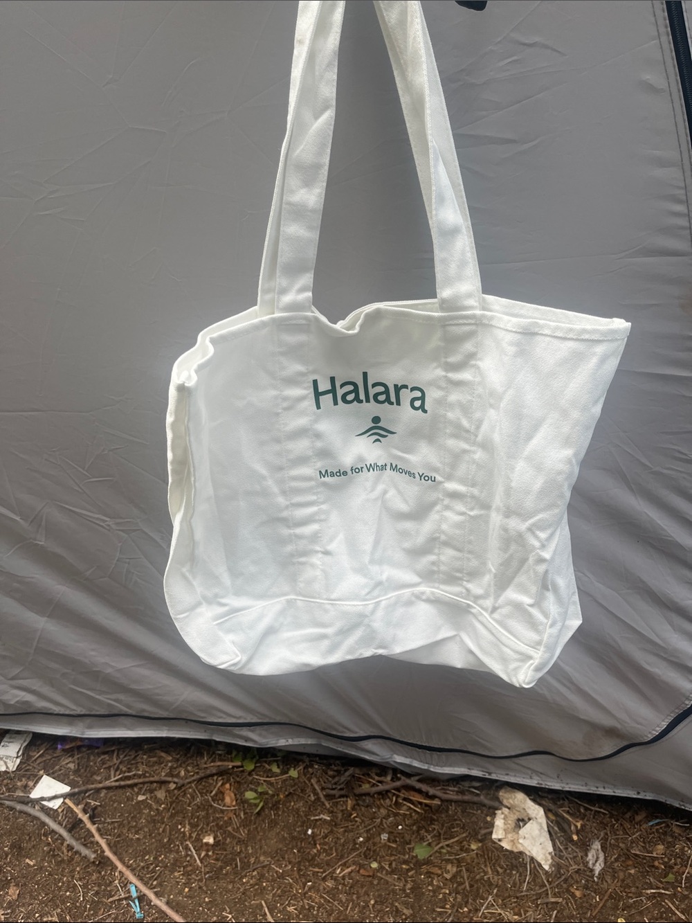 HALARA White Canvas Tote with Green Logo